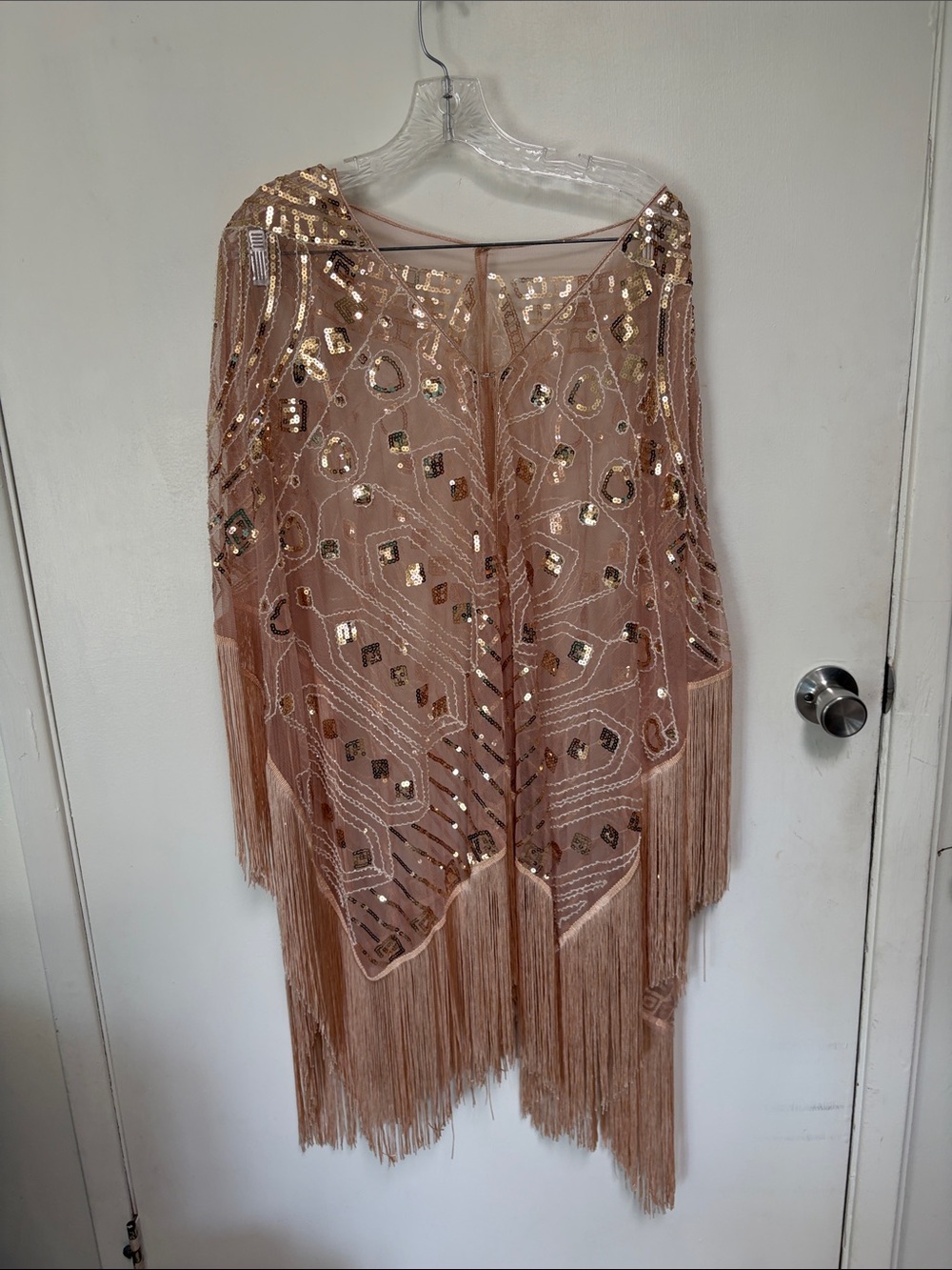 Sequined Fringe Wrap Scarf in Blush